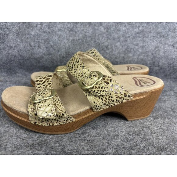Dansko Shoes Womens Size 39 Snake Print Leather Buckle Wedge Sandals Comfort - Picture 1 of 8